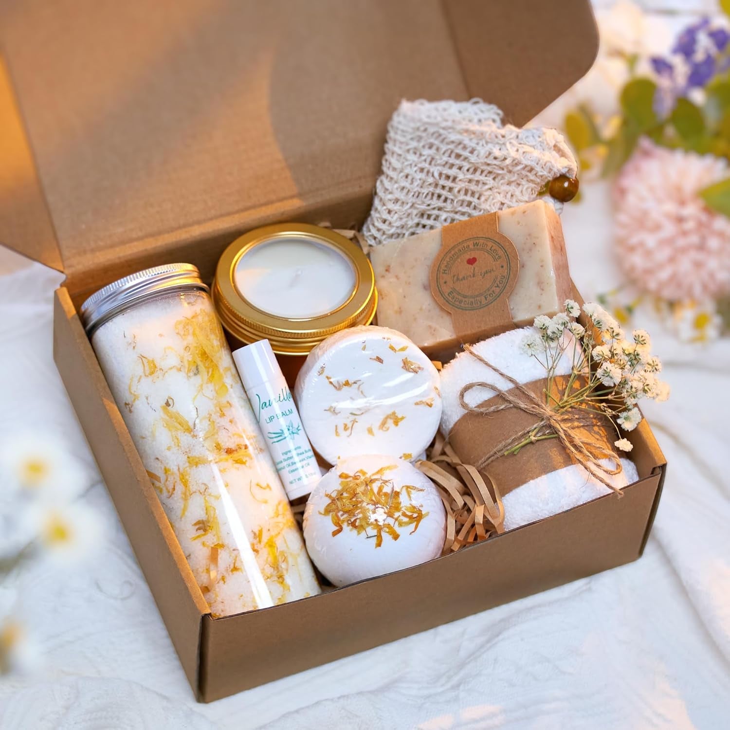 Natural Spa Gift Set for Her, Self Care Package for Women with Citrus and Vanilla, Spa Gift Basket, Wellness Spa Box, Bath and Body Products - Because You&