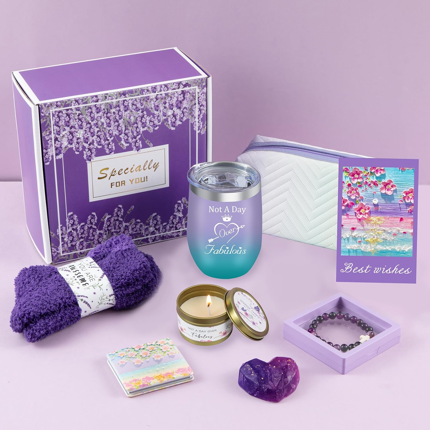 Birthday Gifts for Women,Unique Birthday Presents Friendship Gift Purple Relaxing Self Care Set Ideas Care Package Gifts Basket for Women Mom Sister Best Female Friend Gifts Box