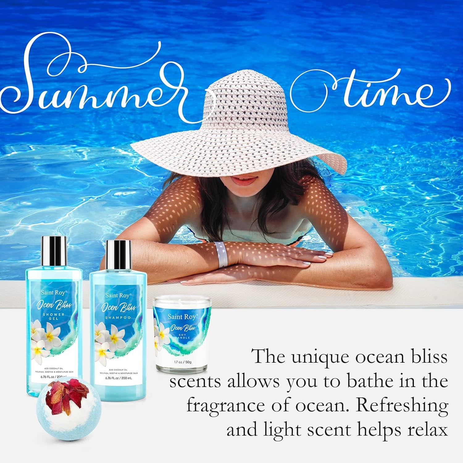 Fathers Day Gifts for Men for Dad Spa Kit Gifts for Her or Him Birthday Gifts for Women, Luxury Home Spa Kit, 8Pcs Bath Gift Set Ocean & Vanilla, Gift Baskets for Women Unique Mother&