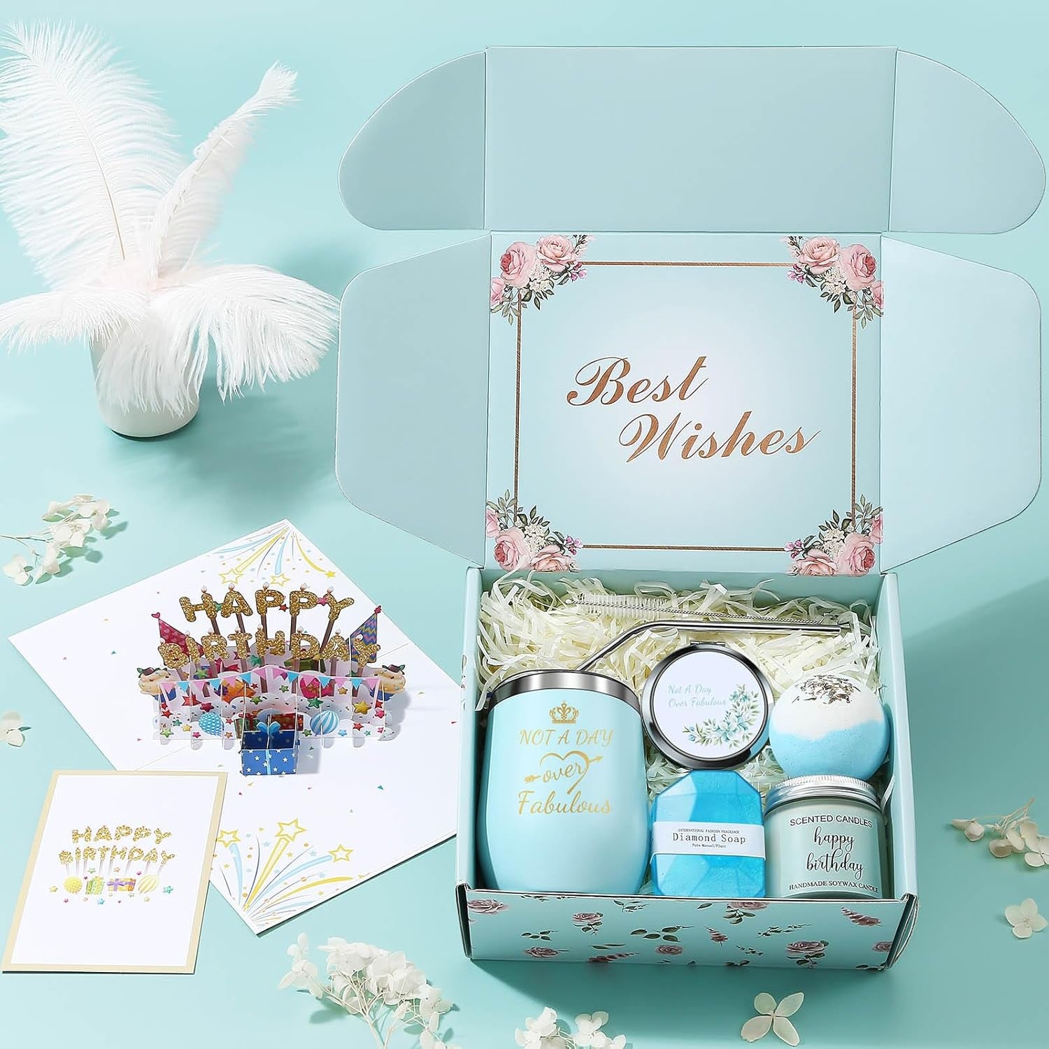 Birthday Gifts for Women, Happy Bath Set Relaxing Spa Gift Baskets Ideas for Her, Mom, Sister, Female Friends, Coworker, Wife, Girlfriend, Daughter, Unique Gifts for Women Who Have Everything