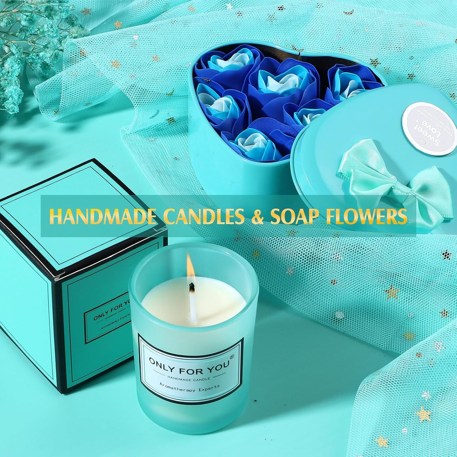 Birthday Gifts for Women, Thinking of You Gift Care Package with Luxury Flannel Blanket for Women Mom Her Wife Friends Sister, Blue Self Care Spa Relaxing Baskets for Christmas Valentines Mothers Day