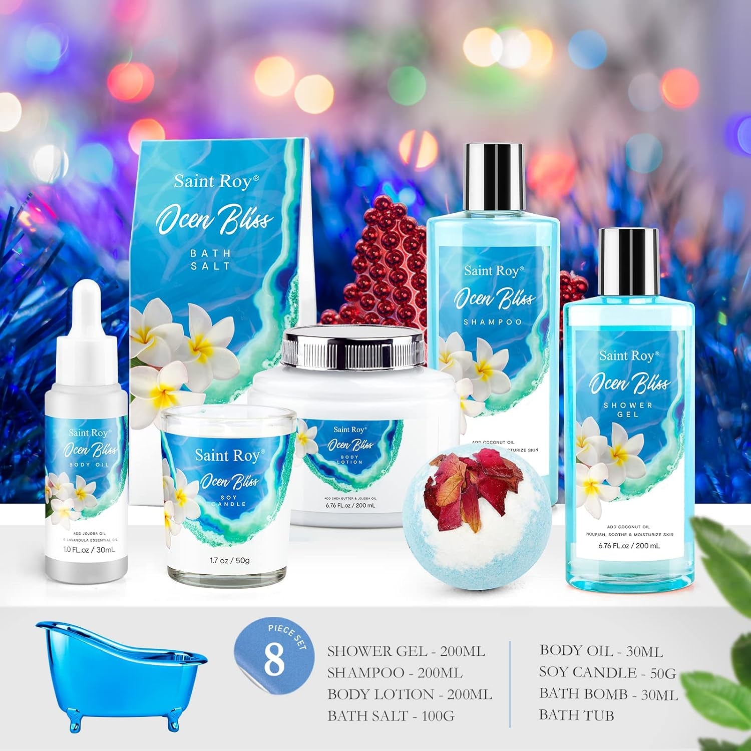 Fathers Day Gifts for Men for Dad Spa Kit Gifts for Her or Him Birthday Gifts for Women, Luxury Home Spa Kit, 8Pcs Bath Gift Set Ocean & Vanilla, Gift Baskets for Women Unique Mother&