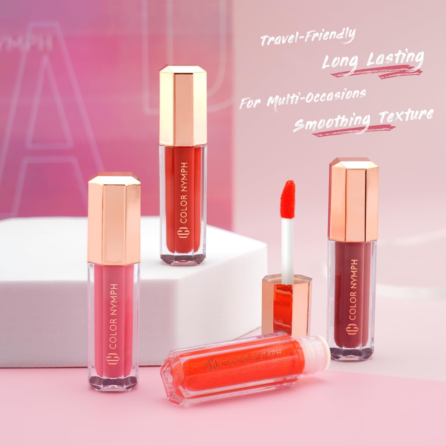 16 PCS Lip Glosses Collection, Shimmery Lip Glosses for Women and Girls, Long Lasting Color Lip Gloss Set with Rich Varied Colors (Iridescent Pink)