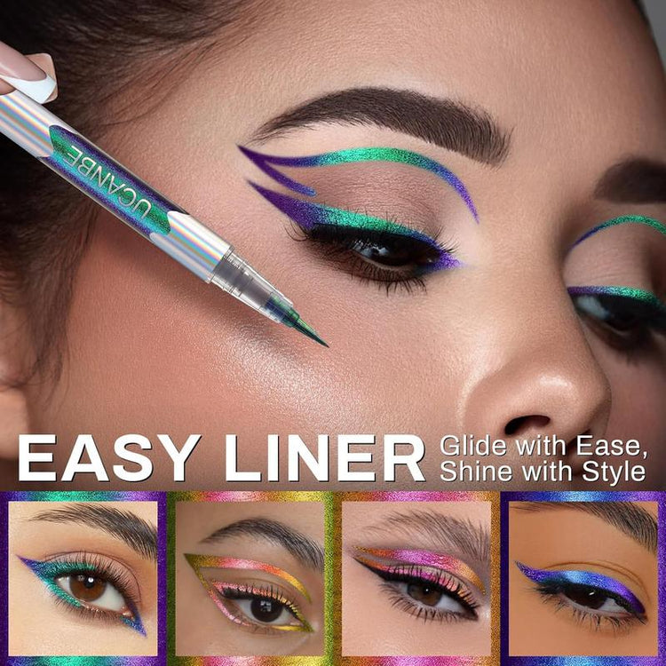 UCANBE 4PCS Chameleon Liquid Eyeliner, Multichrome Metallic Color Shift Eye Liner, Waterproof Glitter Eyeliner with Soft Fine Tip for Long-Lasting Multi-Dimensional Eye Looks Makeup Lipliner