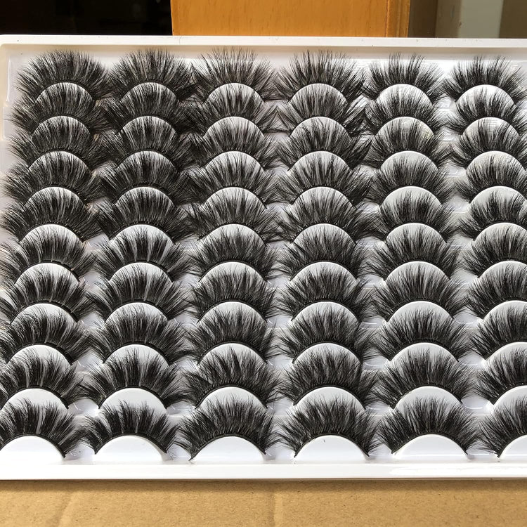 False Eyelashes 30 Pairs Pack Faux Mink Lashes 20MM Long Dramatic 6 Styles Mixed 5D Medium Volume Thick Fake Eyelashes Soft Crossed Makeup Eye Lashes