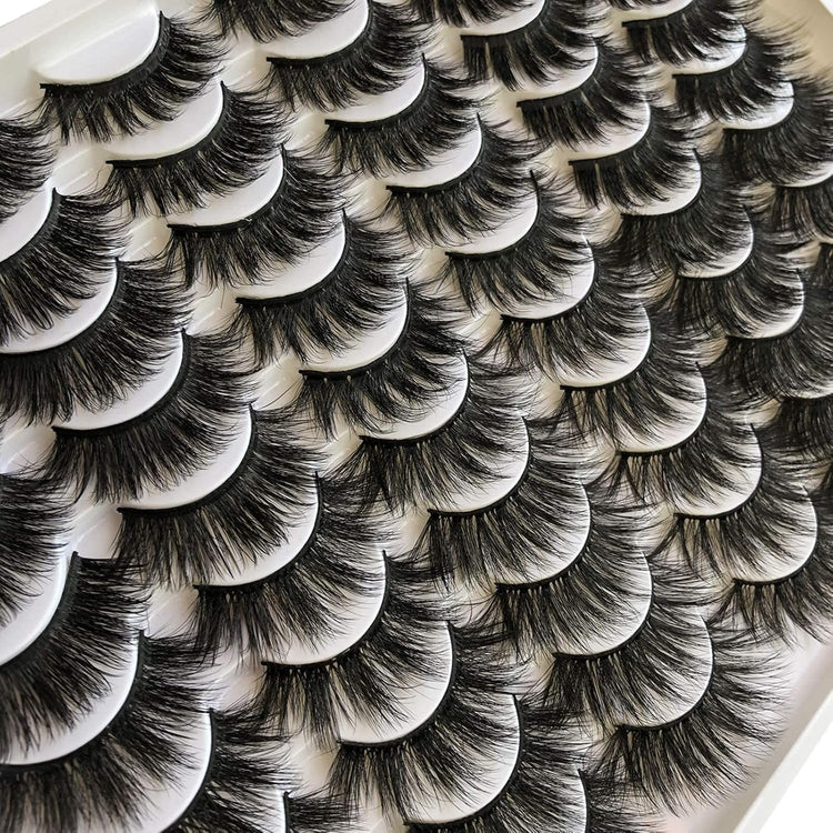 False Eyelashes 30 Pairs Pack Faux Mink Lashes 20MM Long Dramatic 6 Styles Mixed 5D Medium Volume Thick Fake Eyelashes Soft Crossed Makeup Eye Lashes