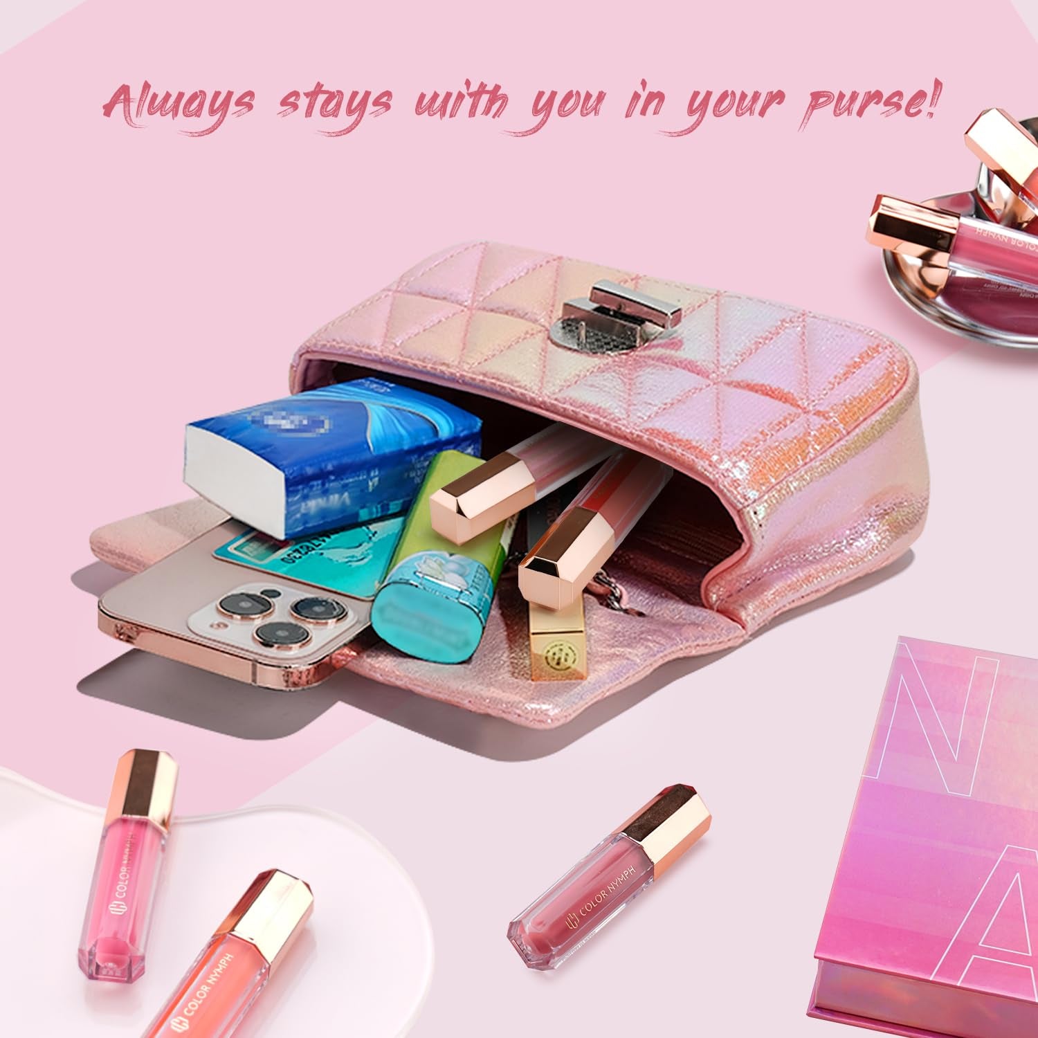 16 PCS Lip Glosses Collection, Shimmery Lip Glosses for Women and Girls, Long Lasting Color Lip Gloss Set with Rich Varied Colors (Iridescent Pink)