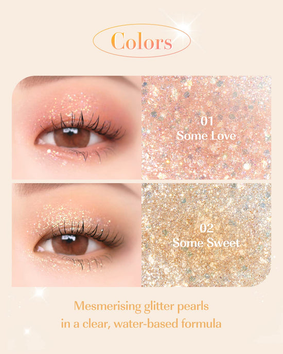 Webtoon True Beauty - 02 Some Sweet Glitter | Liquid Pink Gold Chunky Glitter Eyeshadow | Highlighter, K-Drama Korean Makeup, Highly Pigmented, Long Lasting Shimmer (Some Sweet)