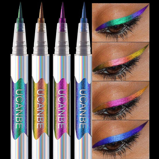 UCANBE 4PCS Chameleon Liquid Eyeliner, Multichrome Metallic Color Shift Eye Liner, Waterproof Glitter Eyeliner with Soft Fine Tip for Long-Lasting Multi-Dimensional Eye Looks Makeup Lipliner