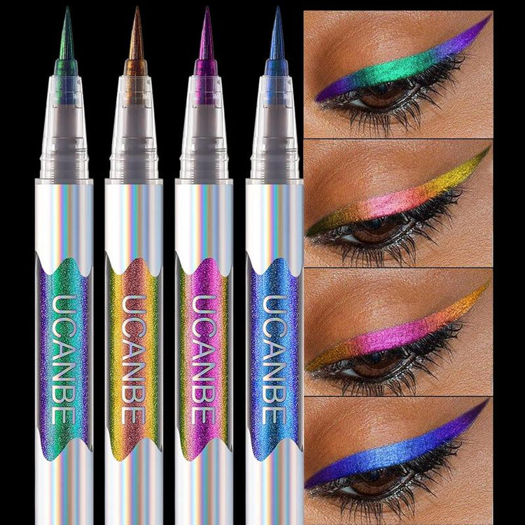 UCANBE 4PCS Chameleon Liquid Eyeliner, Multichrome Metallic Color Shift Eye Liner, Waterproof Glitter Eyeliner with Soft Fine Tip for Long-Lasting Multi-Dimensional Eye Looks Makeup Lipliner
