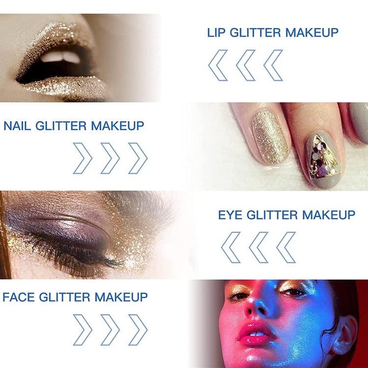 Glitter Lip Kit 4 Colors Diamond Metallic Shimmer Lip Powder with Primer and Brush - Nails Art (Blue Gold)