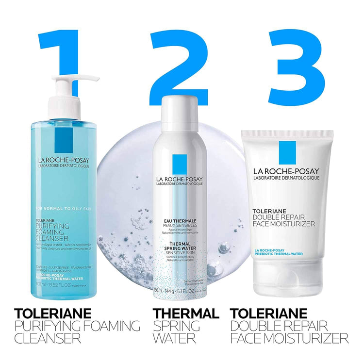 Toleriane Purifying Foaming Facial Cleanser, Niacinamide + Ceramides + Prebiotic Thermal Water, Oil Free Face Wash for Oily Skin, Pore Cleanser Safe for Sensitive Skin, Soap Free
